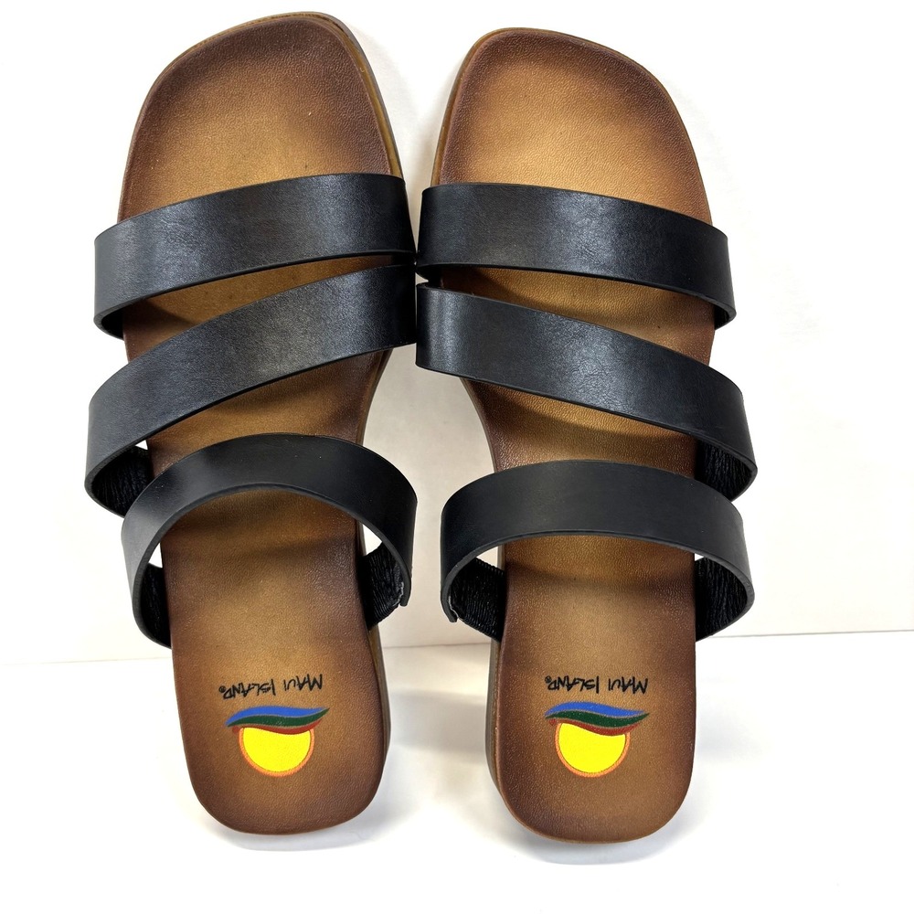 MAUI ISLAND Kona Sandals Black Womens Stretch Straps Comfort Slip-On Size 8M EUC